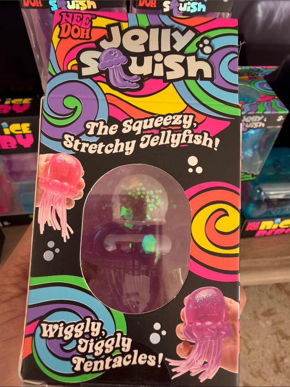 Jelly Squish blue Authentic Glitter Jellyfish Toy - NeeDoh - Picture 7 of 8
